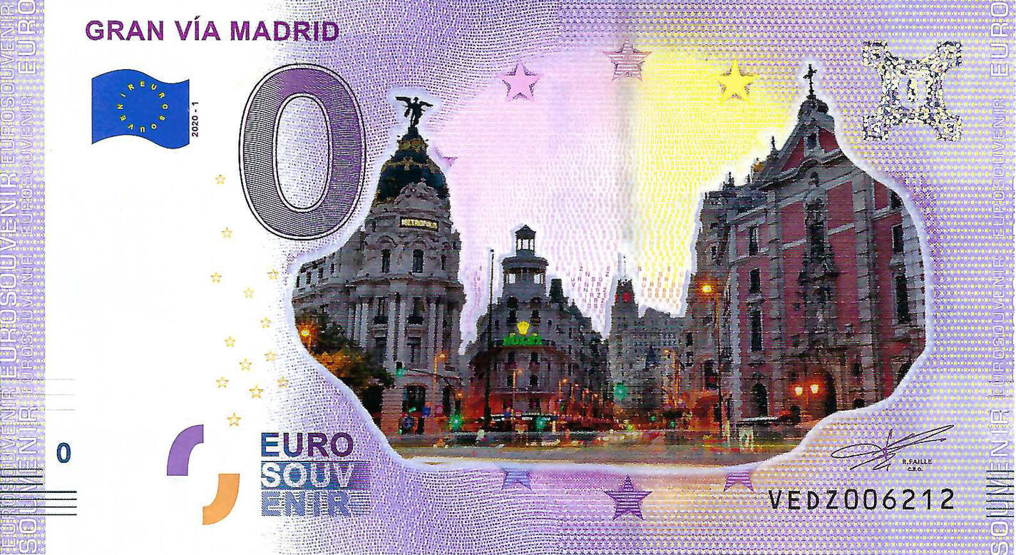 0 Euro biljet Spanje 2020 - Gran via Madrid KLEUR | MA-Shops - 500 Euro Biljet Betalen Frankrijk Andorra Spanje