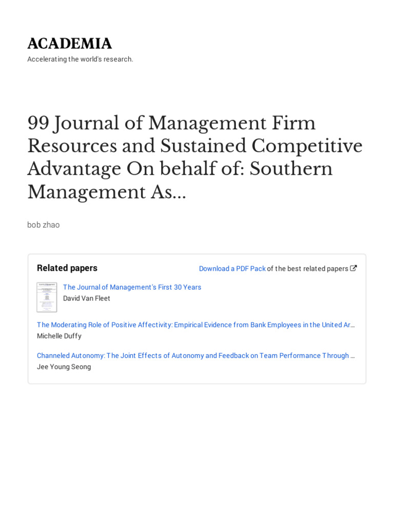 1-1. Firm Resources and Sustained Competitive Advantage | PDF - Firm Resources And Sustained Competitive Advantage