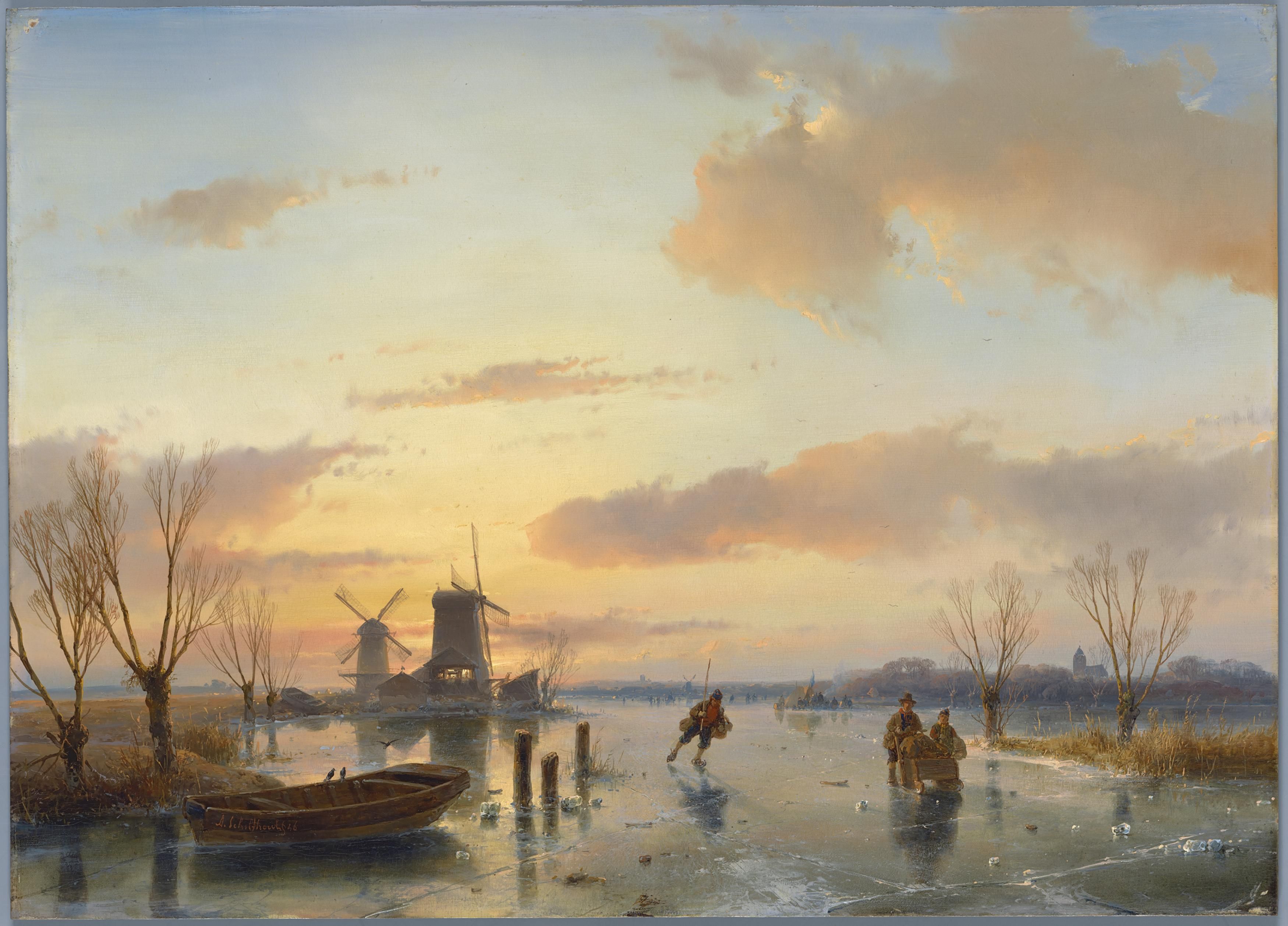 1. Andreas Schelfhout (1787 - 1870), Winterlandschap, 1846, collectie - Kunstenaars In De Gouden Eeuw