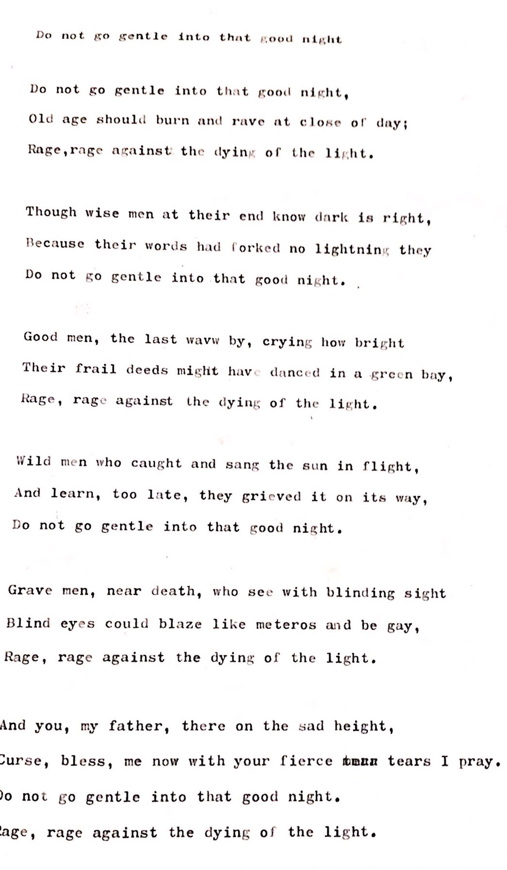 Dylan Thomas Do Not Go Gentle Into That Good Night