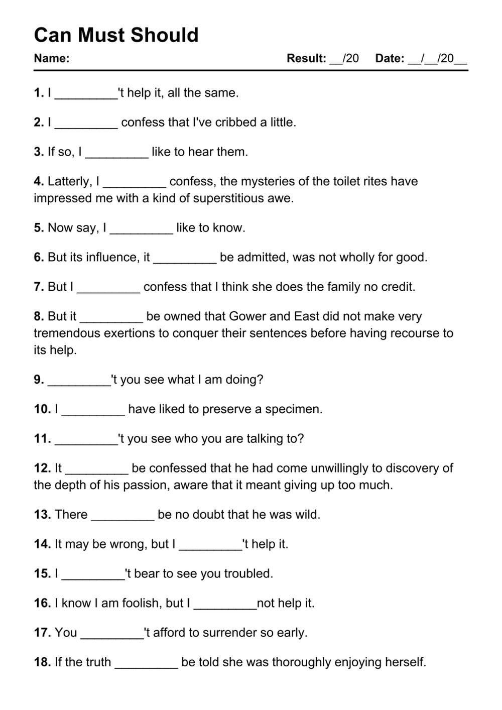101 Can Must Should PDF Worksheets with Answers - Grammarism - Exercises Should Must Have To