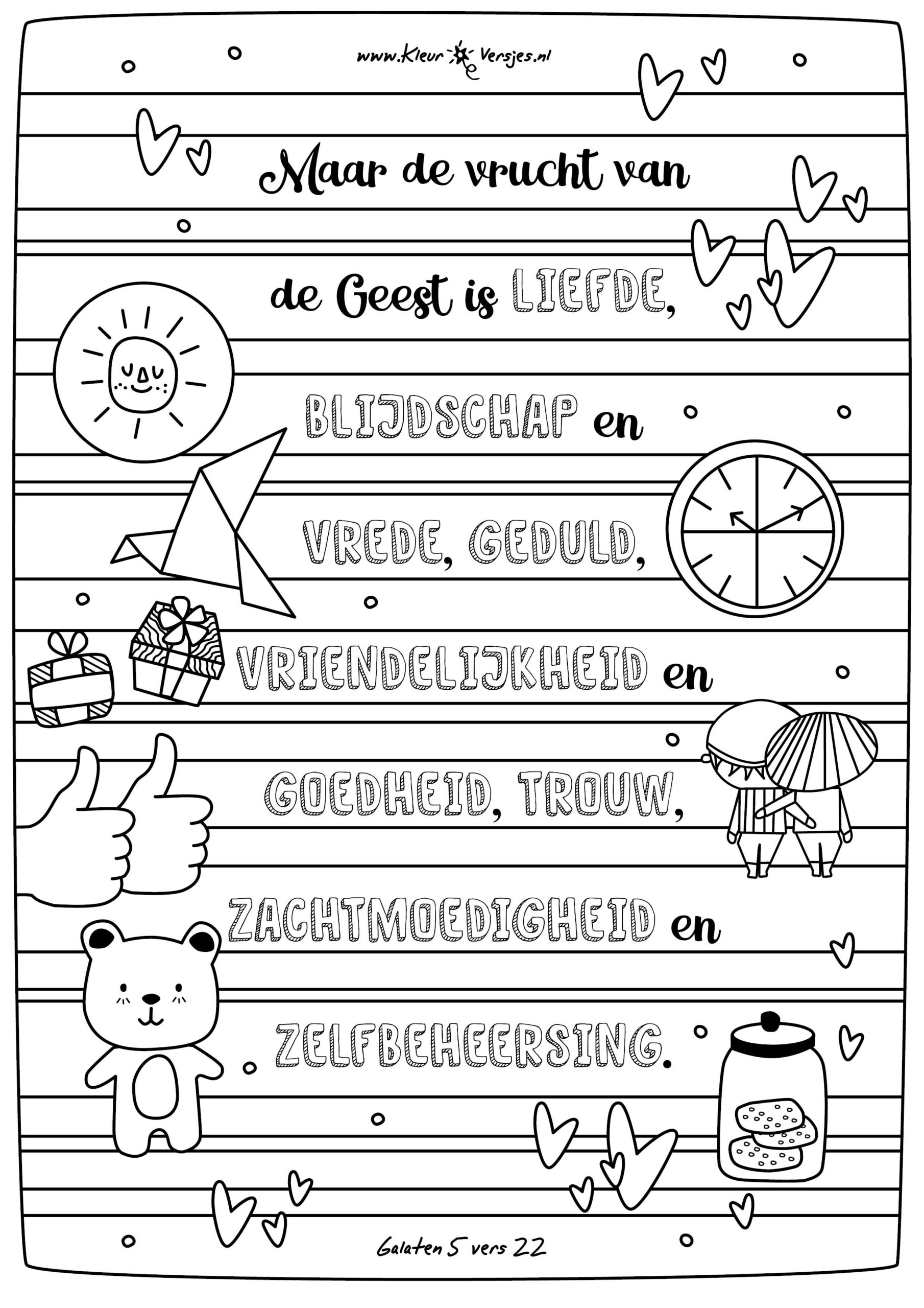 #102 | Maar de vrucht van de Geest is Liefde • kleurversjes.nl - God Jezus En De Heilige Geest
