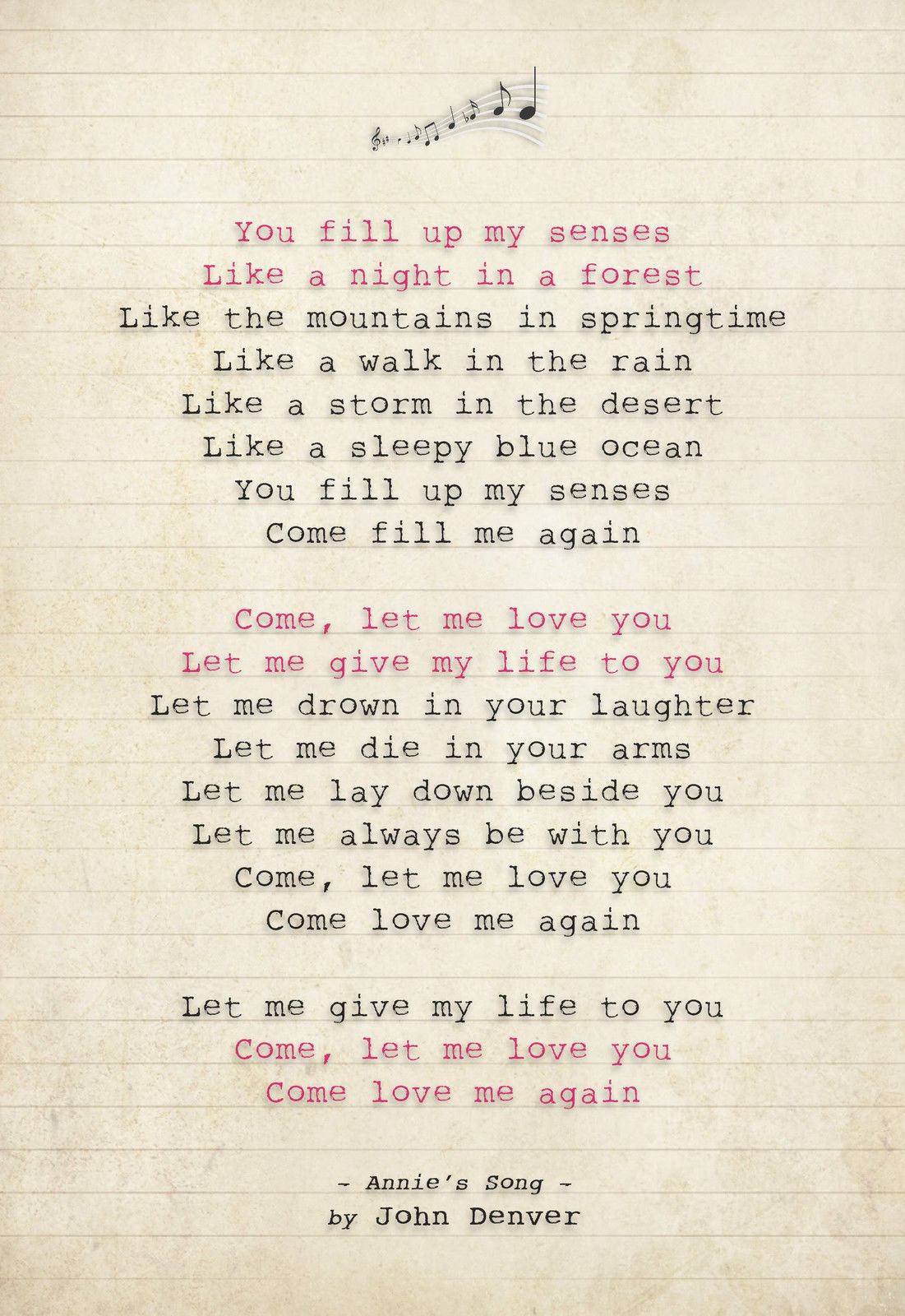 111 John Denver - Annie's Song - Song Lyric Art Poster Print - Sizes A4 - Lyrics Dire Straits Latest Trick