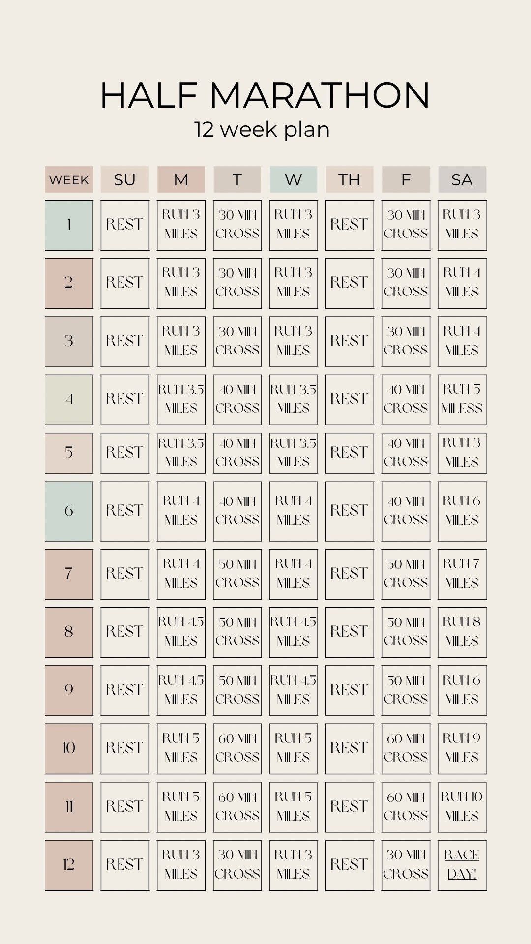 12 Week Half Marathon Training Plan Digital - Etsy | Half marathon - Halve Marathon Schema 16 Weken