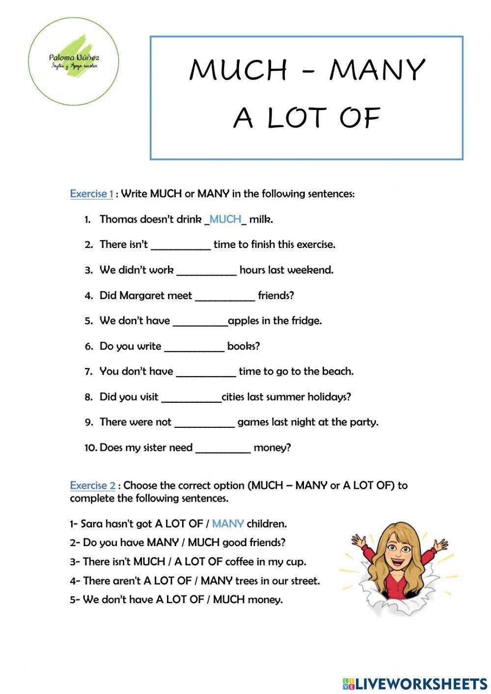 1237184 | Lesson 22 - much, many, a lot of | paloma - Lots Of A Lot Of Much Many