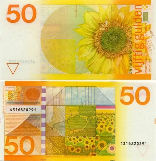 1982 - 50 gulden - Zonnebloem - ontwerper Ootje Oxenaar Banknote - Hoeveel Is Een Gulden Nu Waard