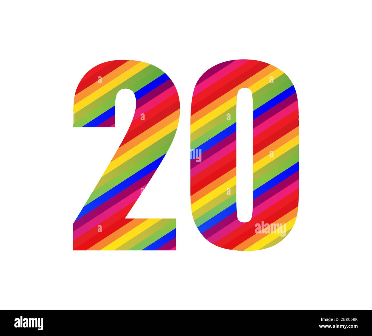 20 Numéro caractère numérique Rainbow style. Illustration vectorielle - 20 Miljoen Roepies In Euro