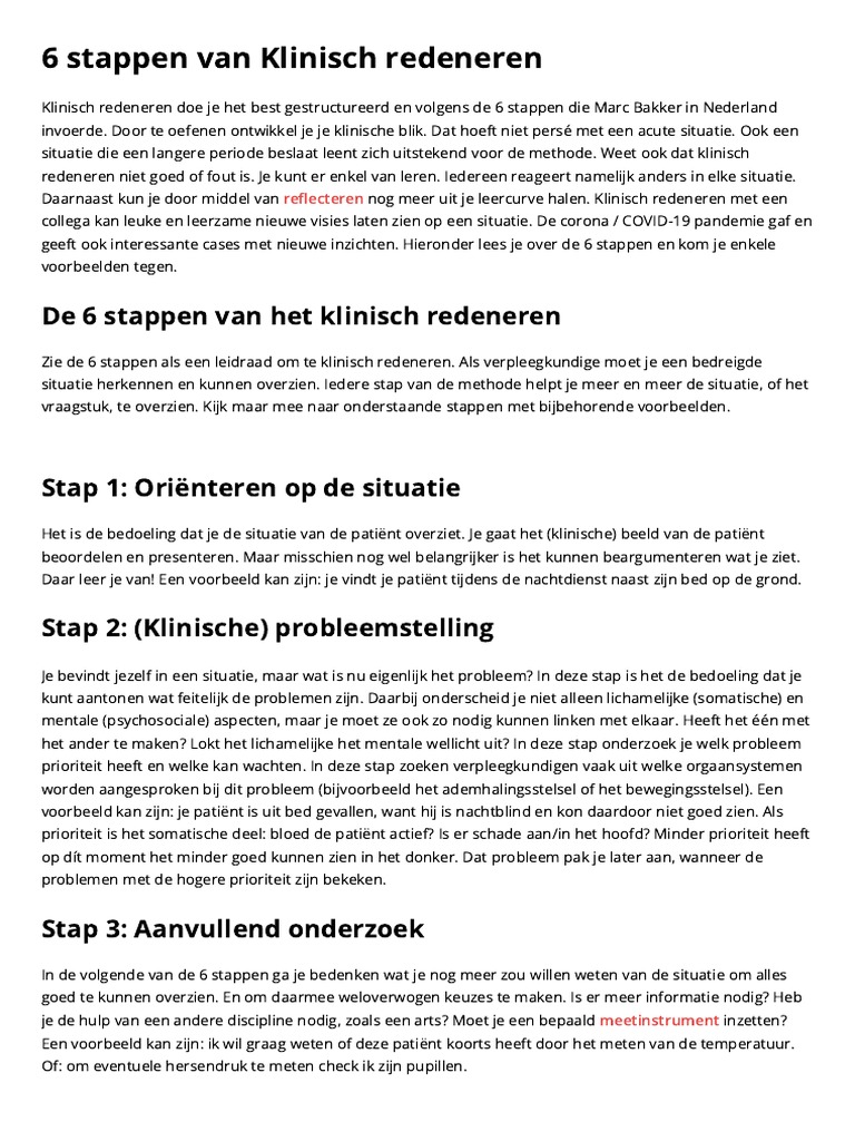 2022 - 6 Stappen Van Klinisch Redeneren | PDF - Marc Bakker Klinisch Redeneren Voorbeeld
