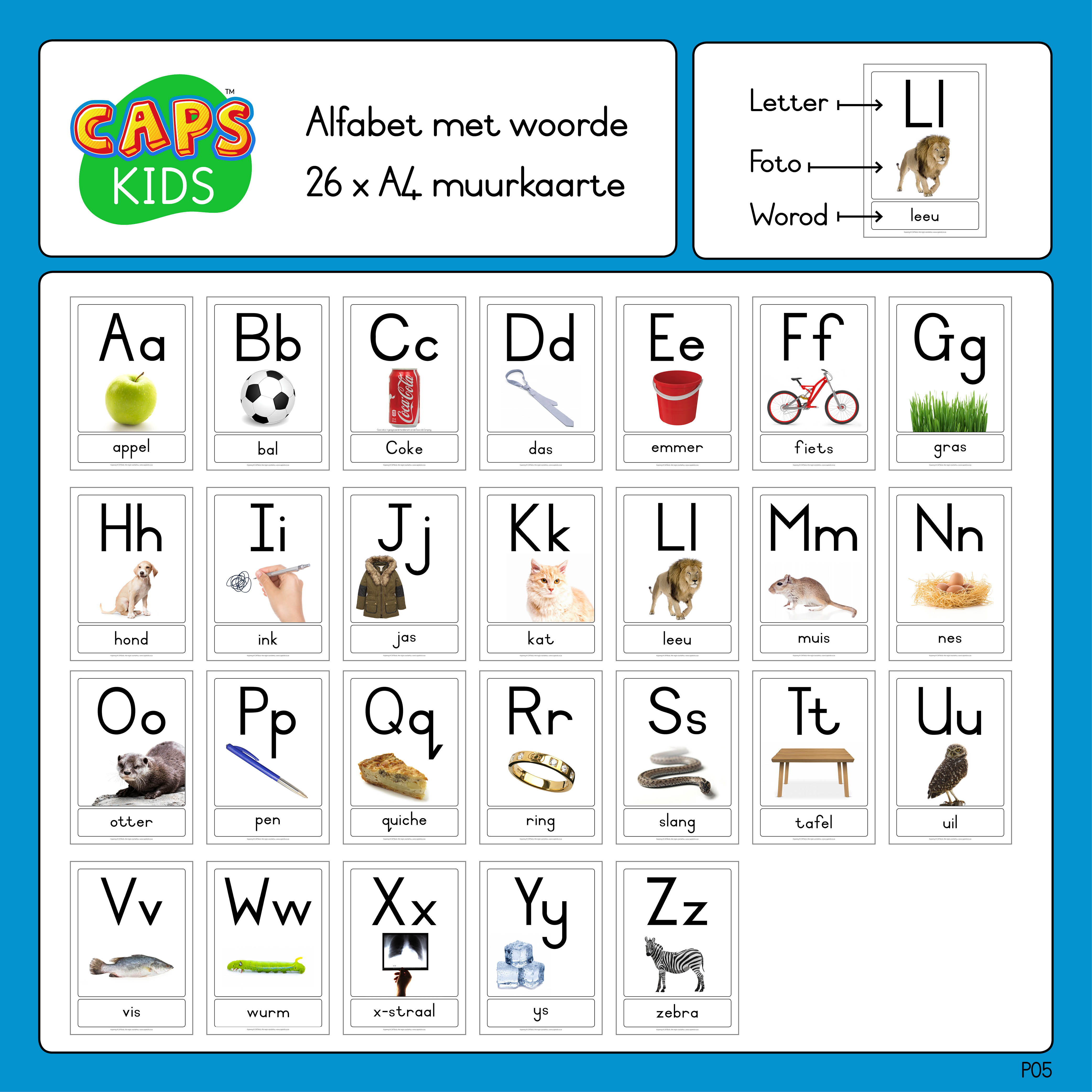 26 x A4 Muurkaarte – Afrikaanse alfabet met woorde (PDF) - Teacha! - Woorden Beginnen Met Een X