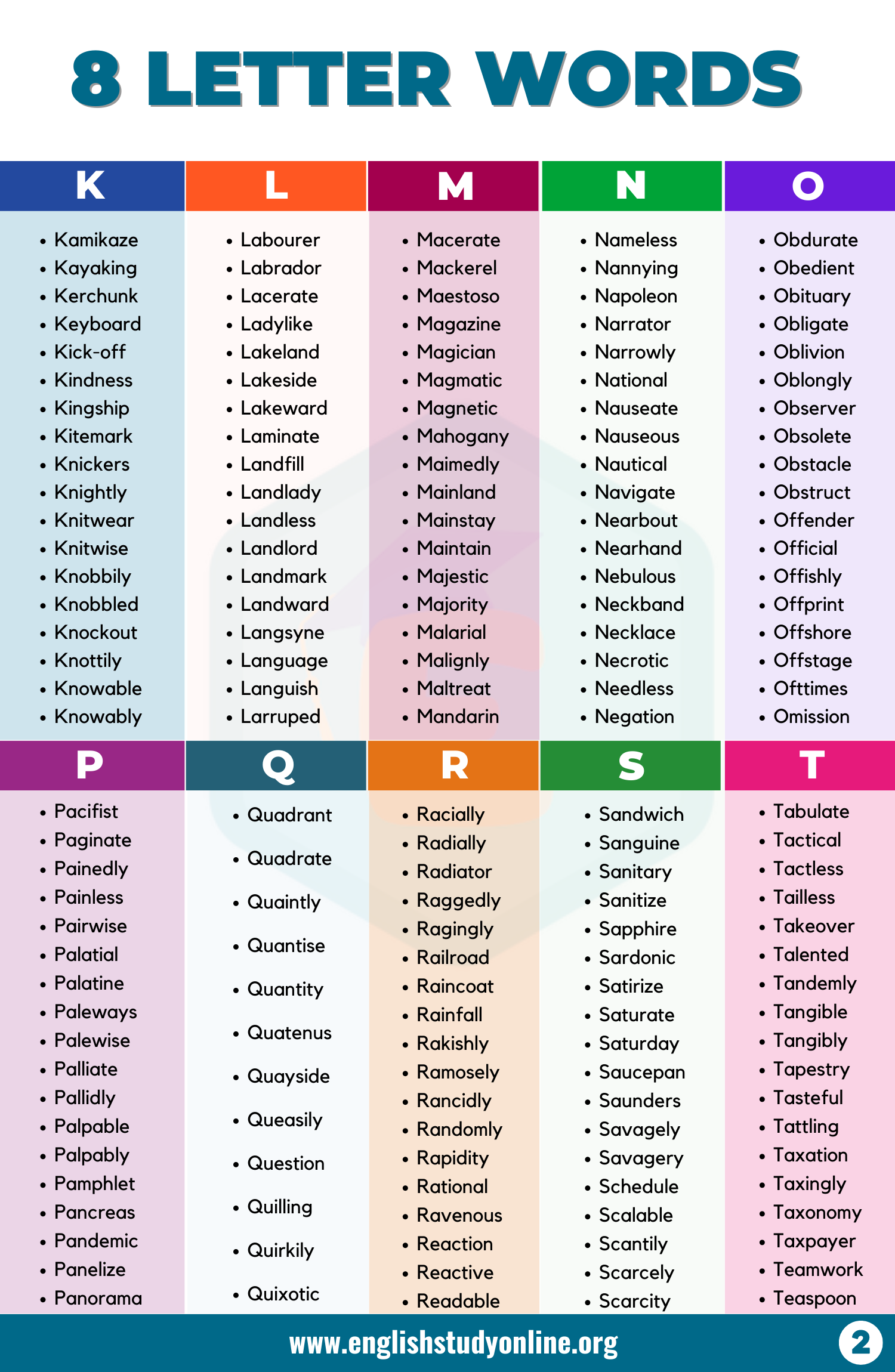 3500+ Full Examples of 8 Letter Words in English - English Study Online - Words With The Following Letters