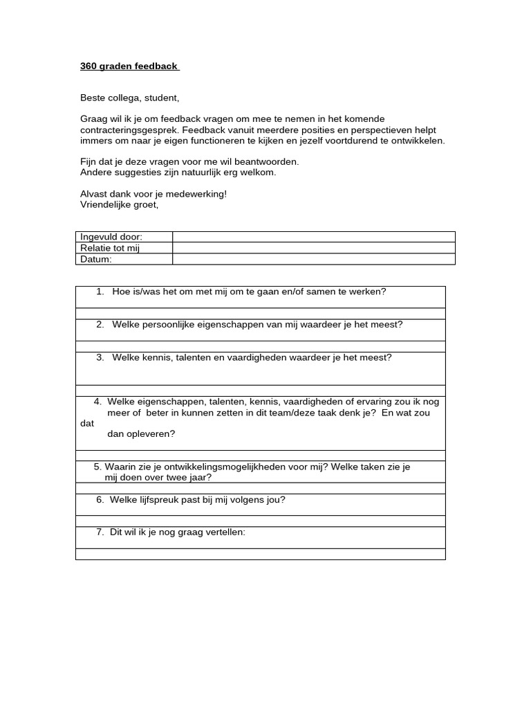 360 graden feedback form (1) | PDF - 360 Graden Feedback Formulier Downloaden