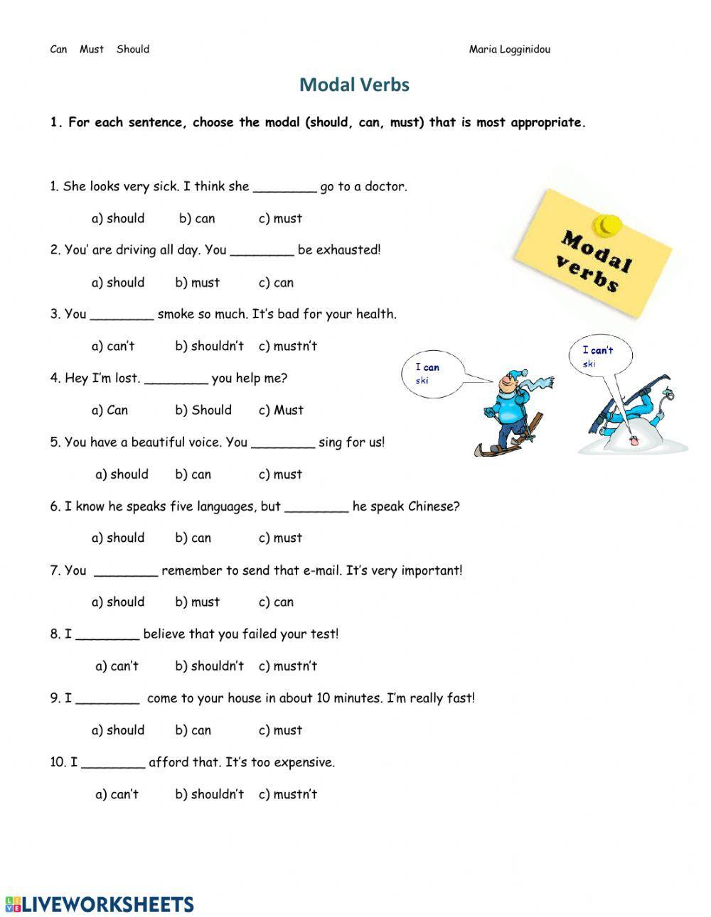 77517 | Can Must Should | MariaLo17 | LiveWorksheets - Have To Must Should Exercises