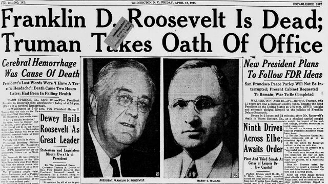 8 tot 14 april 1945: Amerikaanse president Roosevelt overleden en - Welke Amerikaanse President Volgde In 1945 Roosevelt Op