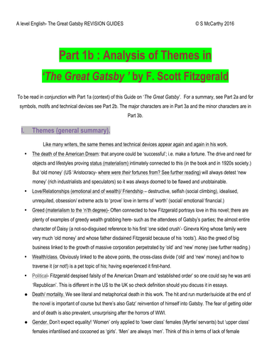 A Level English: Analysis of Themes in ‘The Great Gatsby ’ | Teaching - Themes In The Great Gatsby
