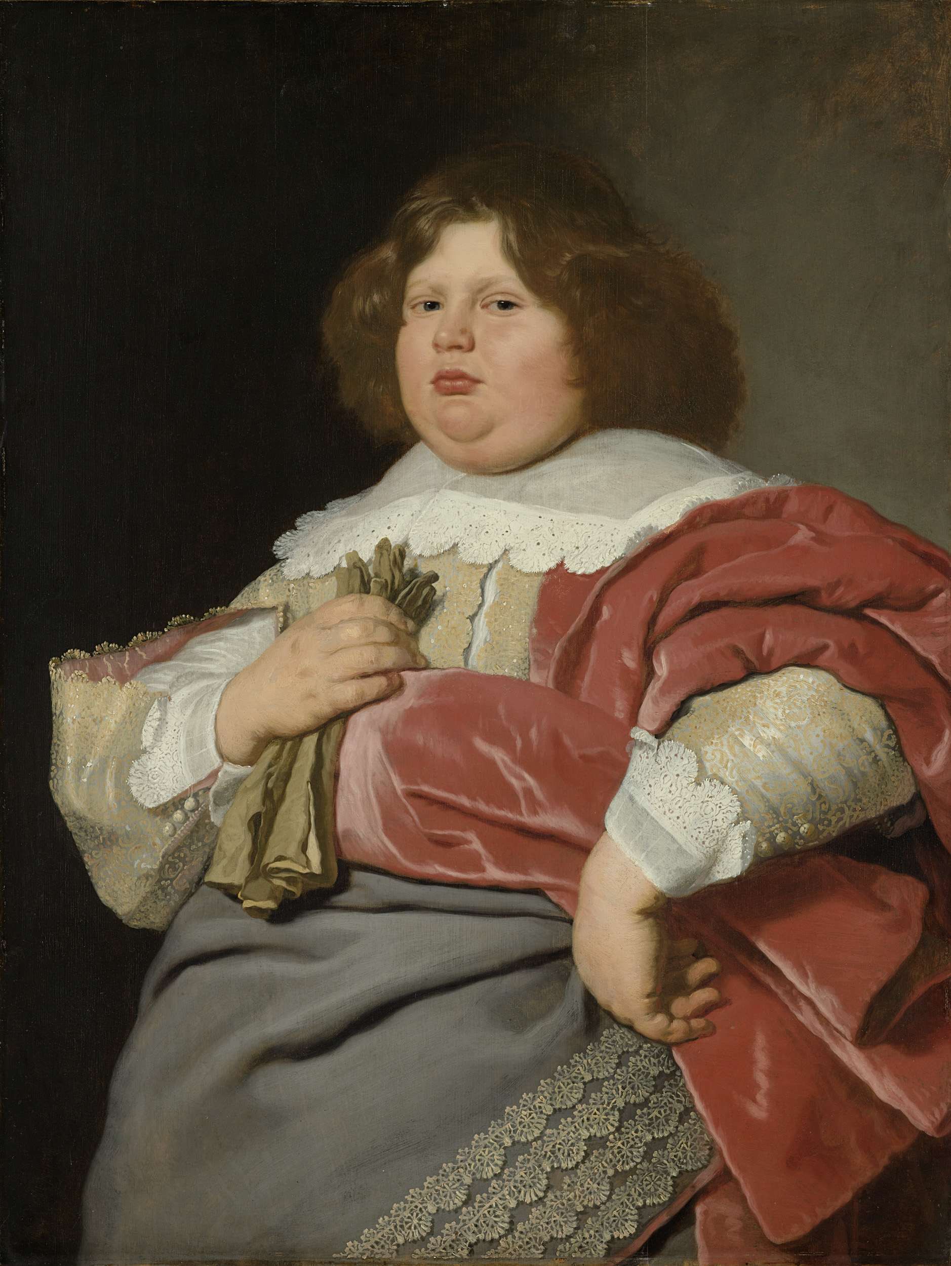 a painting of a man holding a bird on top of a blue sky with clouds in - Schilderij Uit De Gouden Eeuw