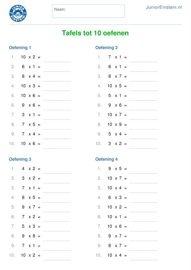 a table with numbers and times to be written on it - Tafels Tot En Met 10
