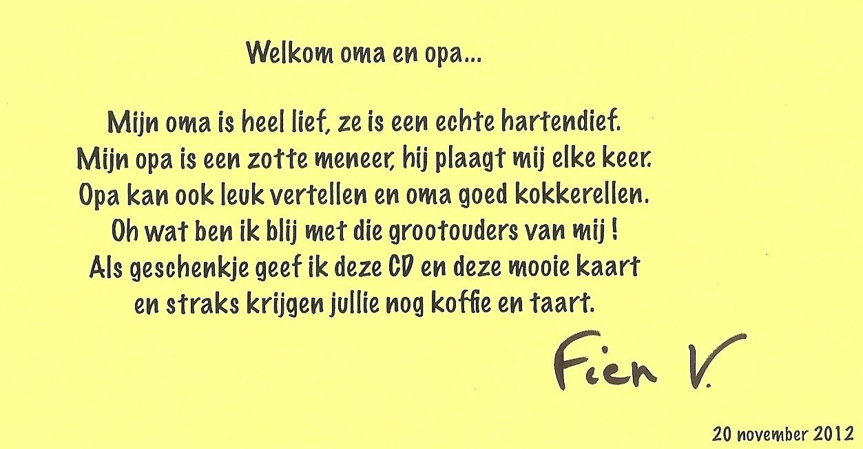 a yellow piece of paper with words written in black ink on the bottom - Gedichten Voor Opa En Oma