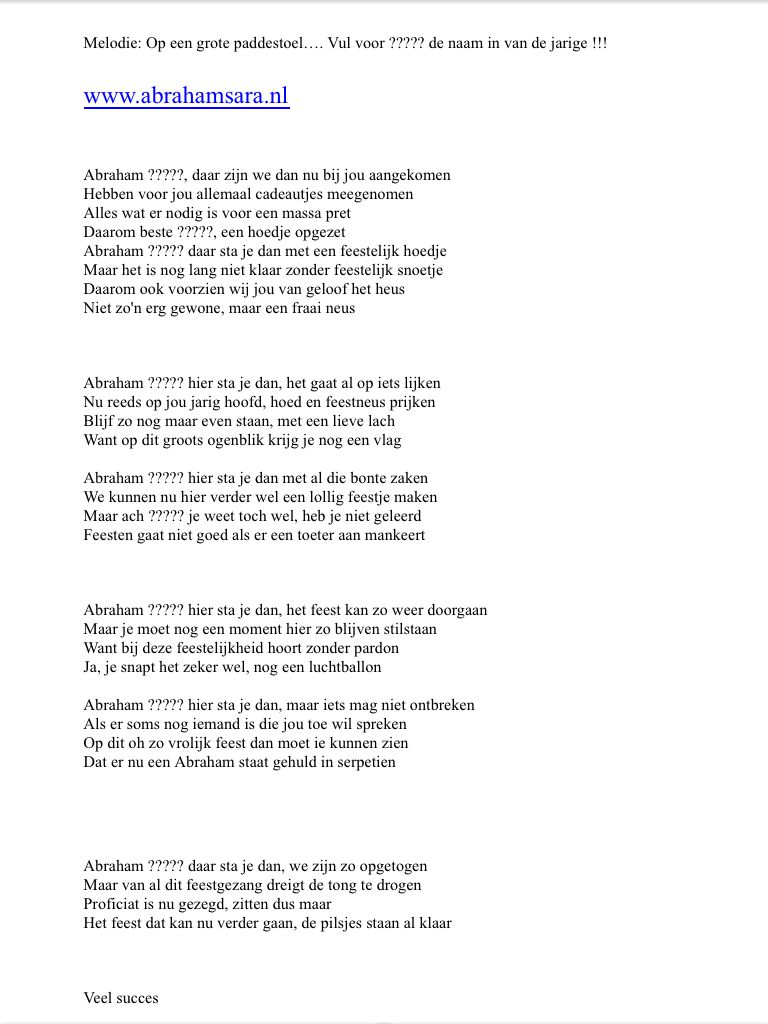 Abraham of sara Sarah lied 50 jaar op het refrein van Op een grote - Lied Voor Sarah 50 Jaar