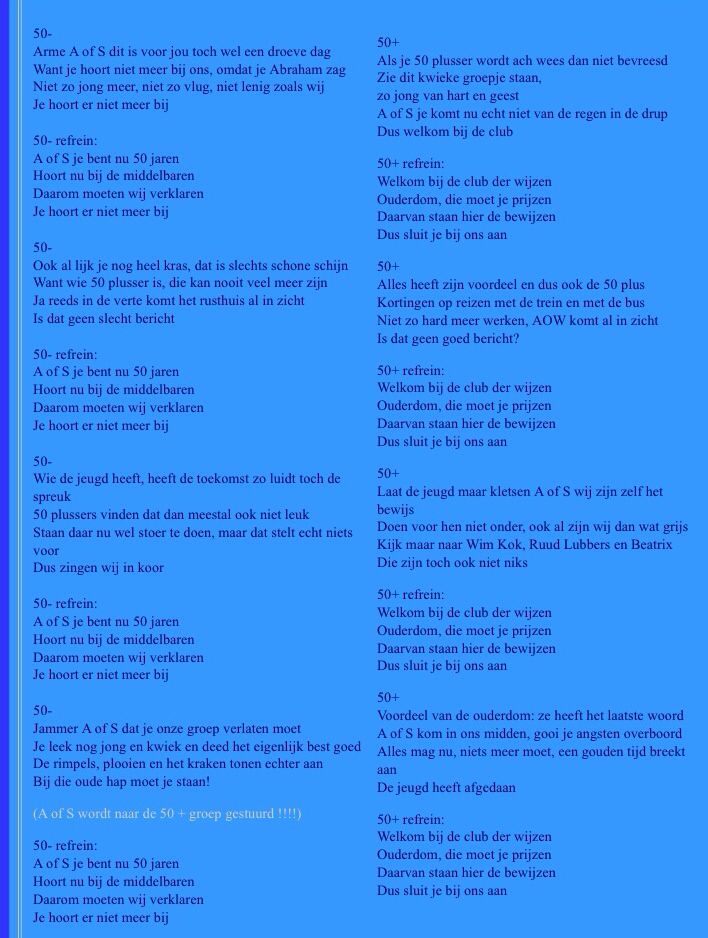 Abraham of sara Sarah lied 50 jaar op het refrein van www.abrahamsara - Tekst Liedje Sarah 50 Jaar