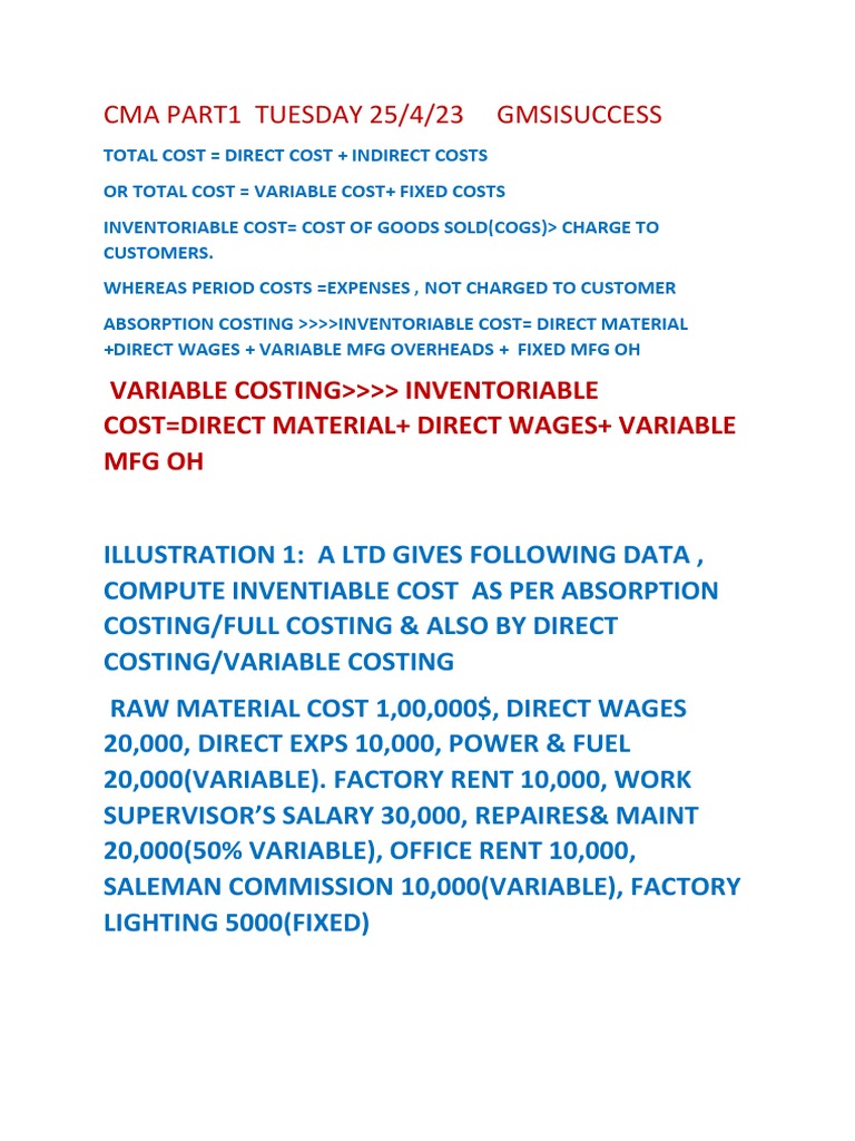 Absorption & Direct Costing Format& Illust GMSISUCCESS | PDF - Absorption Costing En Direct Costing