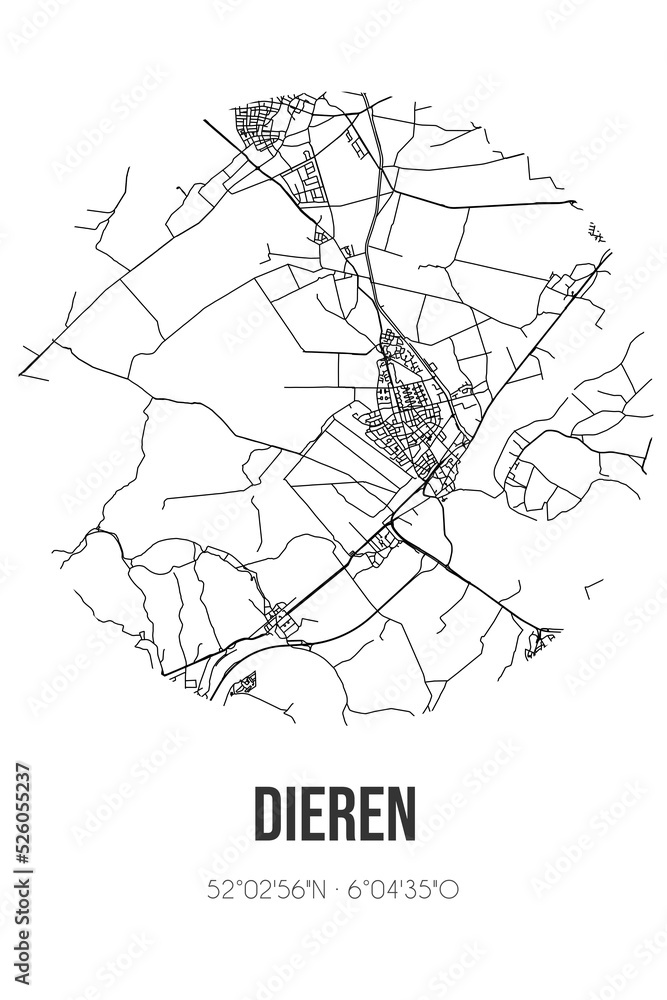 Abstract street map of Dieren located in Gelderland municipality of - Plaats In Gelderland Met 6 Letters