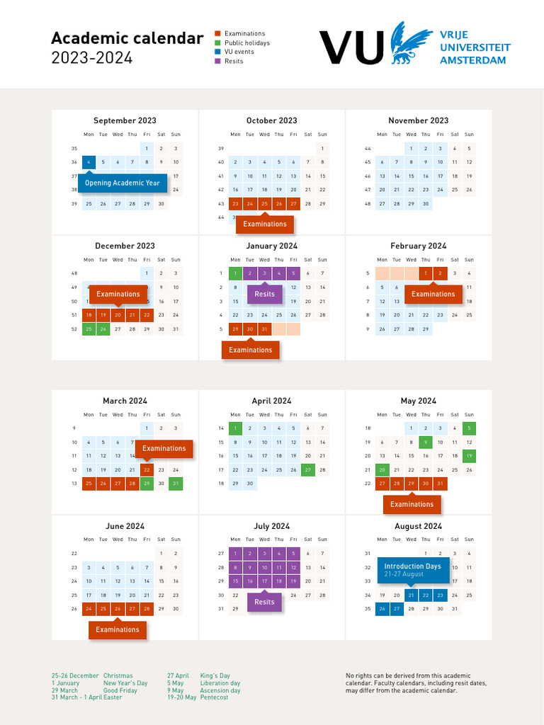 Academische Jaarkalender VU Amsterdam EN (2023 - 2024) | PDF - Academische Jaarindeling Tu Delft 2025