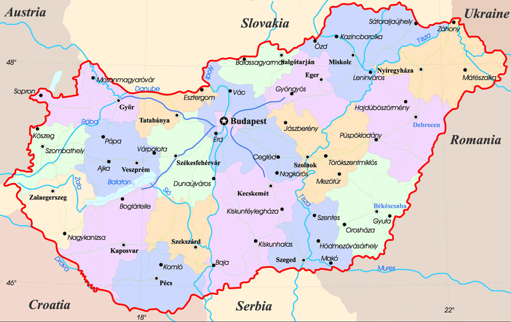 Administrative map of Hungary. Hungary administrative map | Vidiani.com - Waar Ligt Hongarije Op De Kaart
