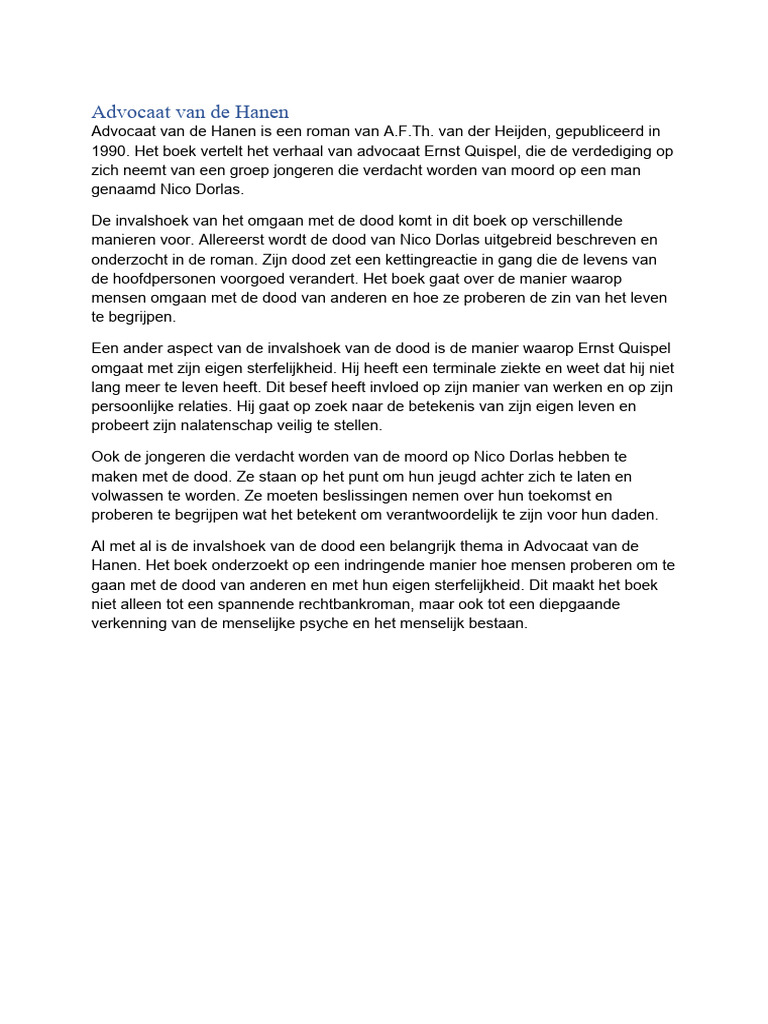 Advocaat Van De Hanen Samenvatting
