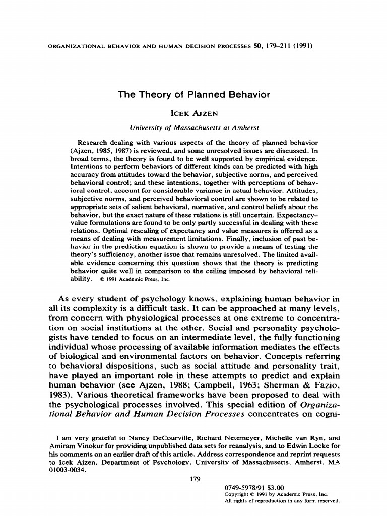 Ajzen Theory Of Planned Behaviour