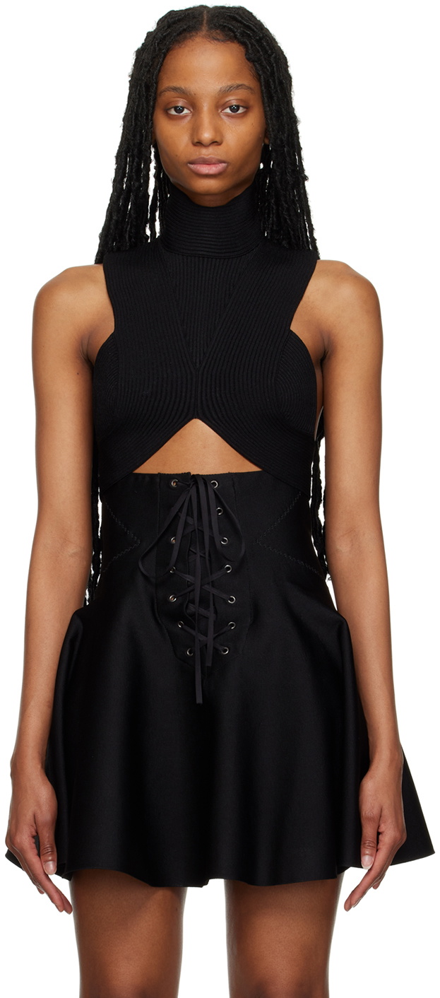 ALAÏA Black Circular Rib Crop Tank Top ALAÏA - Top Down Or Bottom Up Processing
