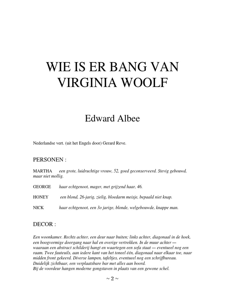ALBEE Edward - Wie Is Er Bang Voor Virginia Woolf - Gerard Reeve | PDF - Recensie Wie Is Er Bang Voor Virginia Woolf
