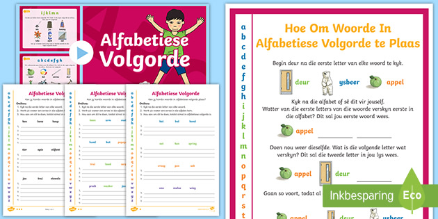 Alfabetiese Volgorde Pak (teacher made) - Woorden Op Alfabetische Volgorde Zetten
