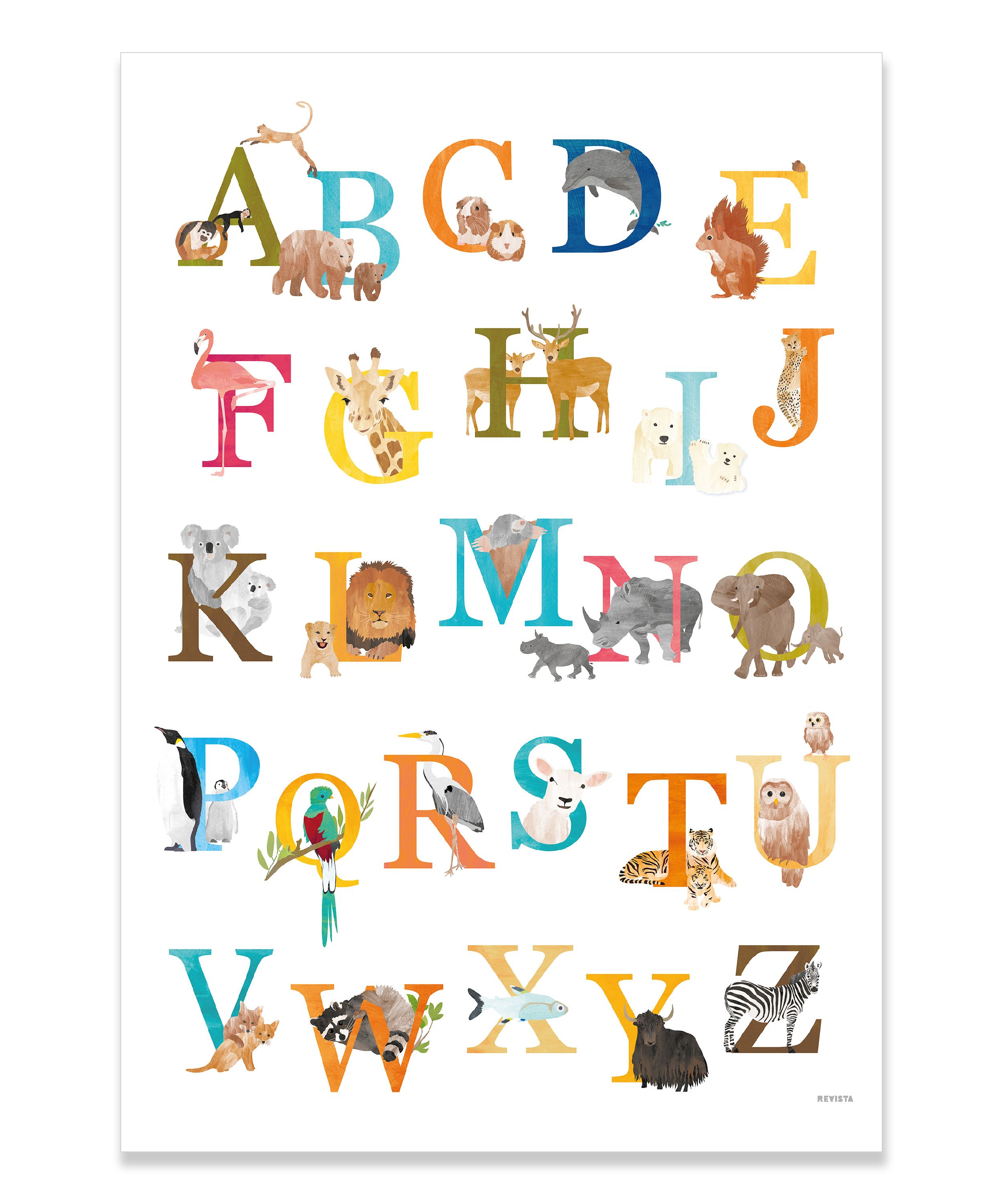 Alfabetposter voor de kinderkamer. Met dieren in het Nederlands, dus - Woorden Die Beginnen Met Een J