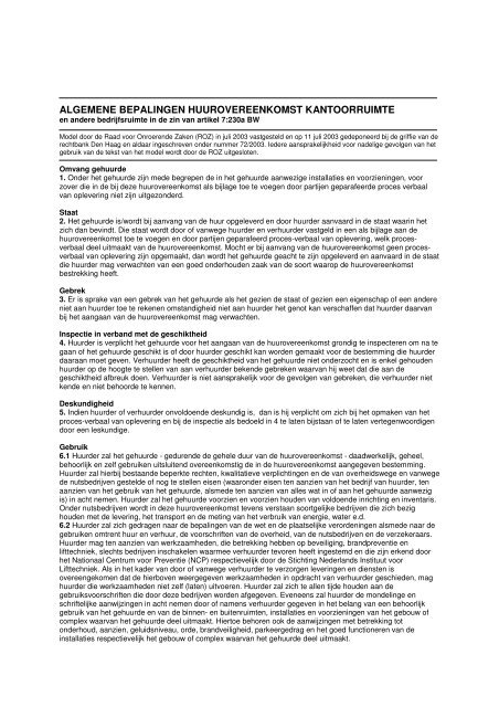 Algemene Bepalingen Huurovereenkomst Winkel - Algemene Bepalingen Huurovereenkomst Kantoorruimte 2015