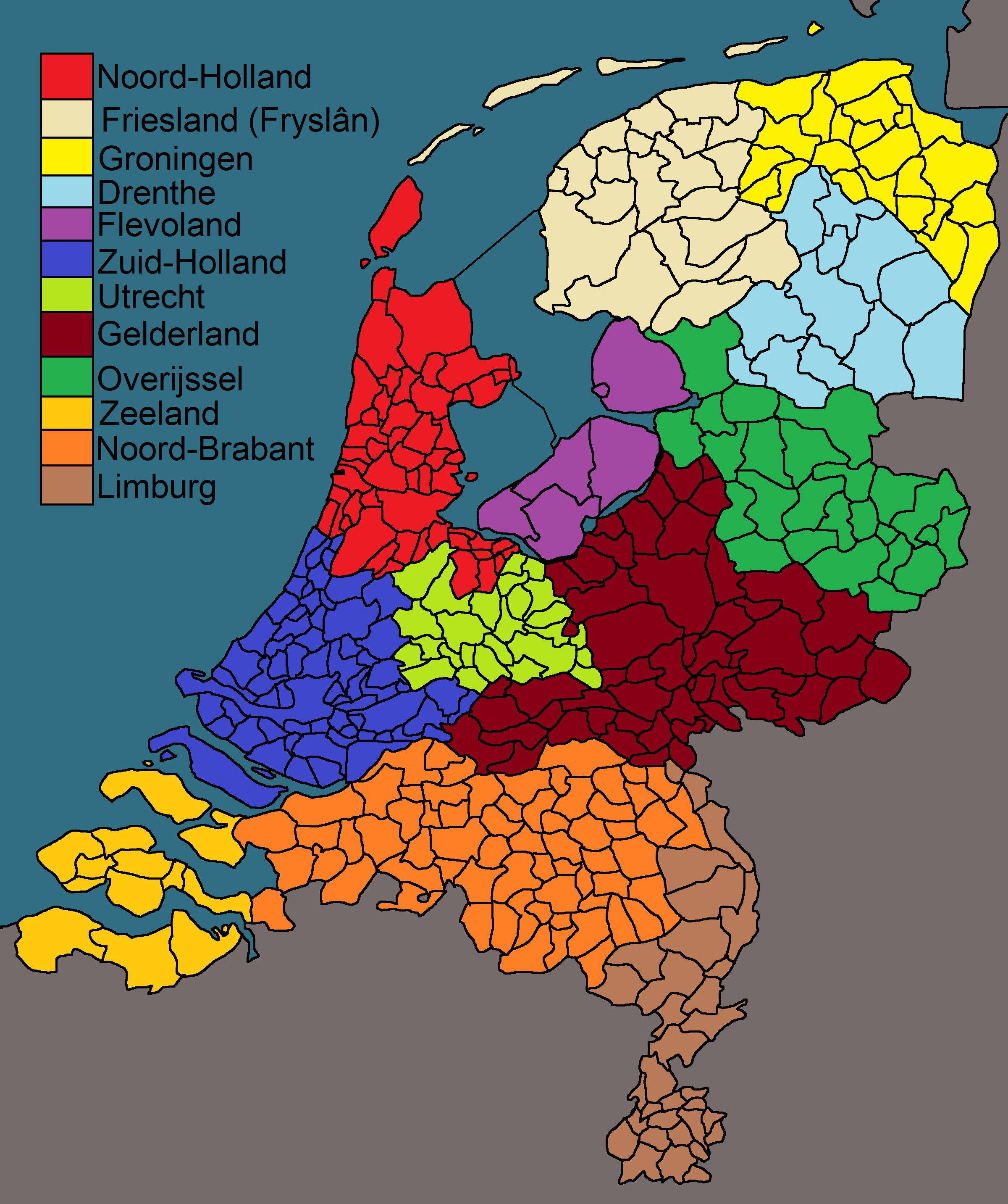 All* the counties (gemeenten) of The Netherlands with colour according - Hoeveel Gemeenten Zijn Er In Nederland