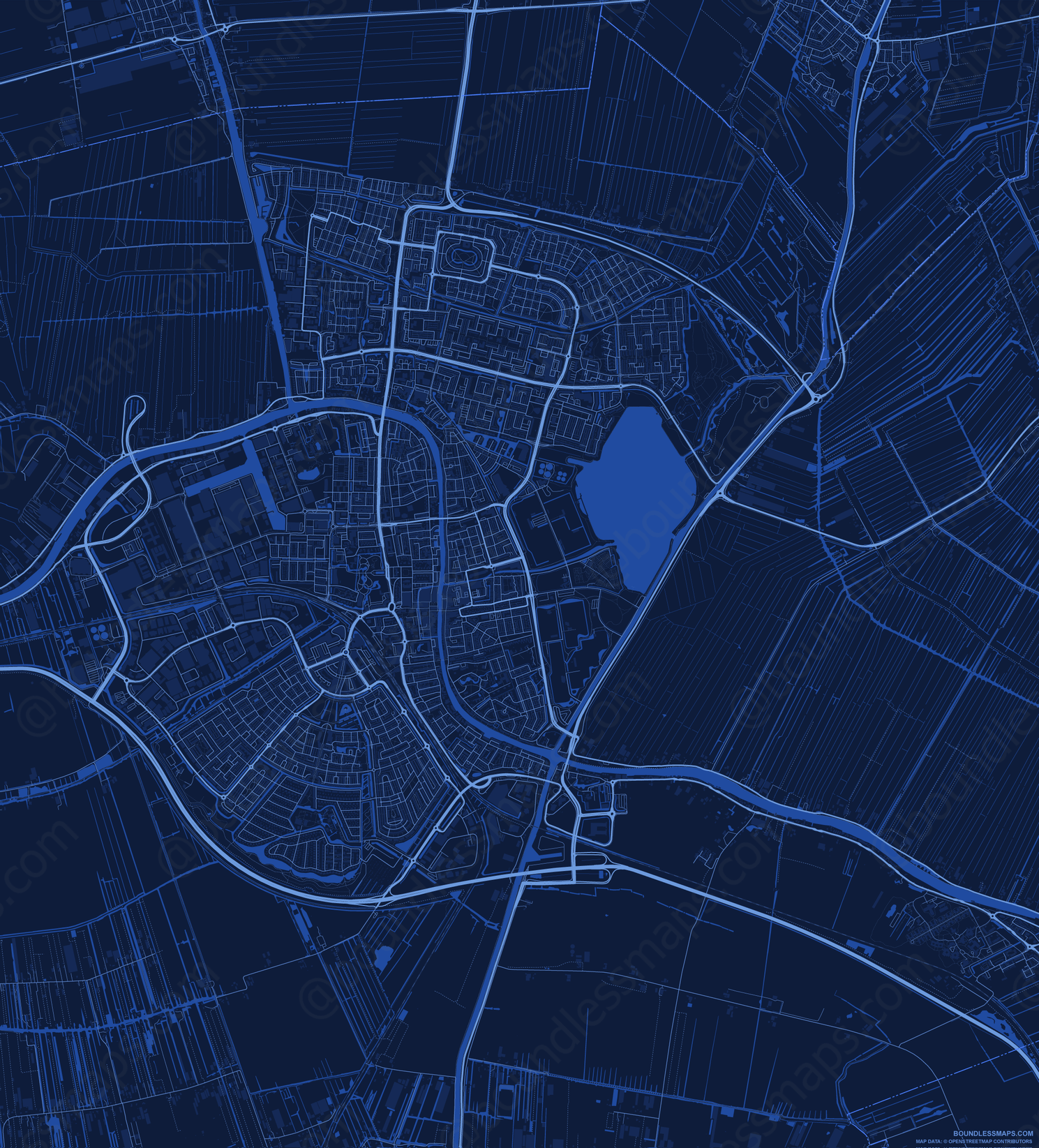 Alphen aan den Rijn - Dark Blue Vector Map | Boundless Maps - Aantal Inwoners Alphen Aan Den Rijn