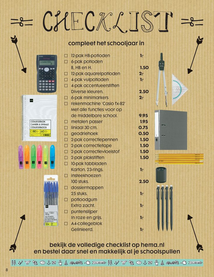 Als je in de winkel op schoolspullenjacht gaat, neem dan deze handige - Wat Heb Je Nodig Voor De Middelbare School