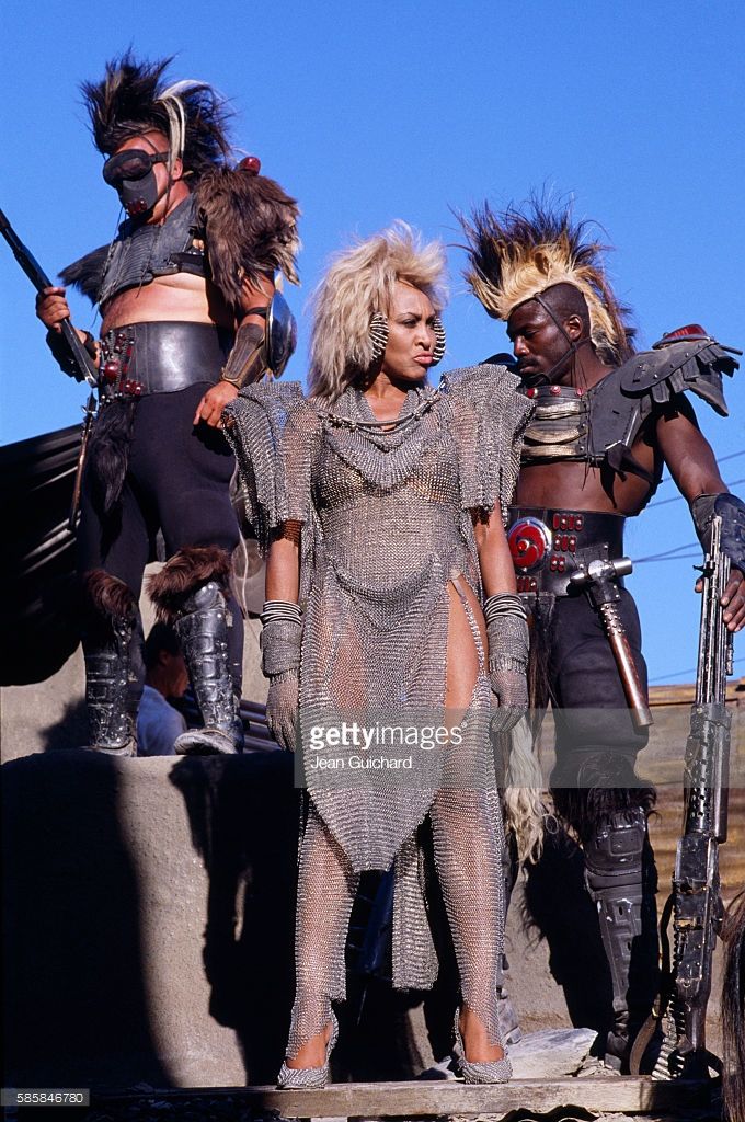 American singer and actress Tina Turner on the set of the 1985 movie - Tina Turner In Mad Max Beyond Thunderdome