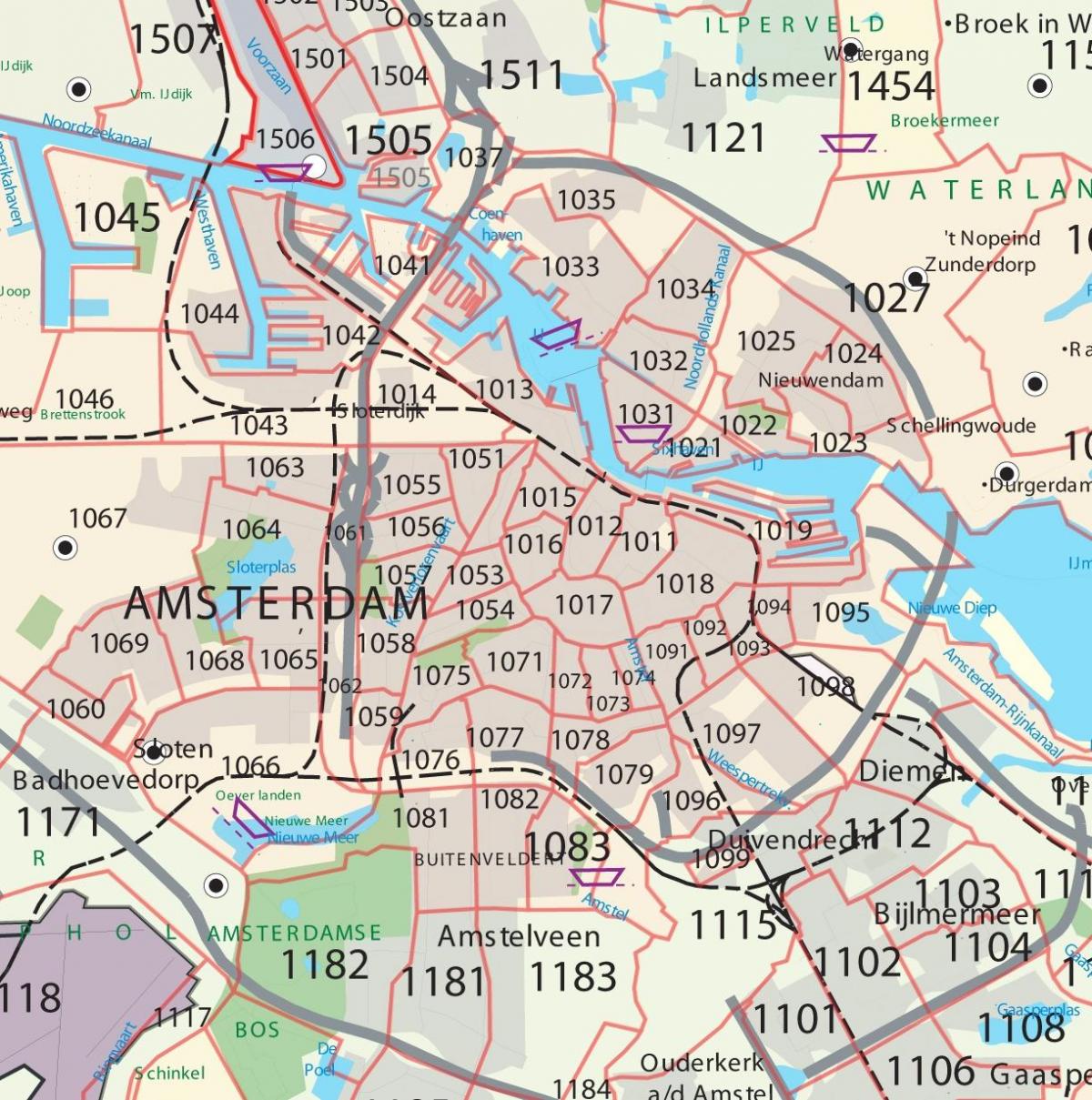 Amsterdam postcode map - Map of Amsterdam postcode (Netherlands) - Adres Postcode Zoeken Op Naam