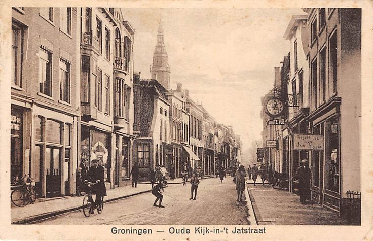 an old black and white photo of people walking down the street - Oude Kijk In T Jatstraat Arrest