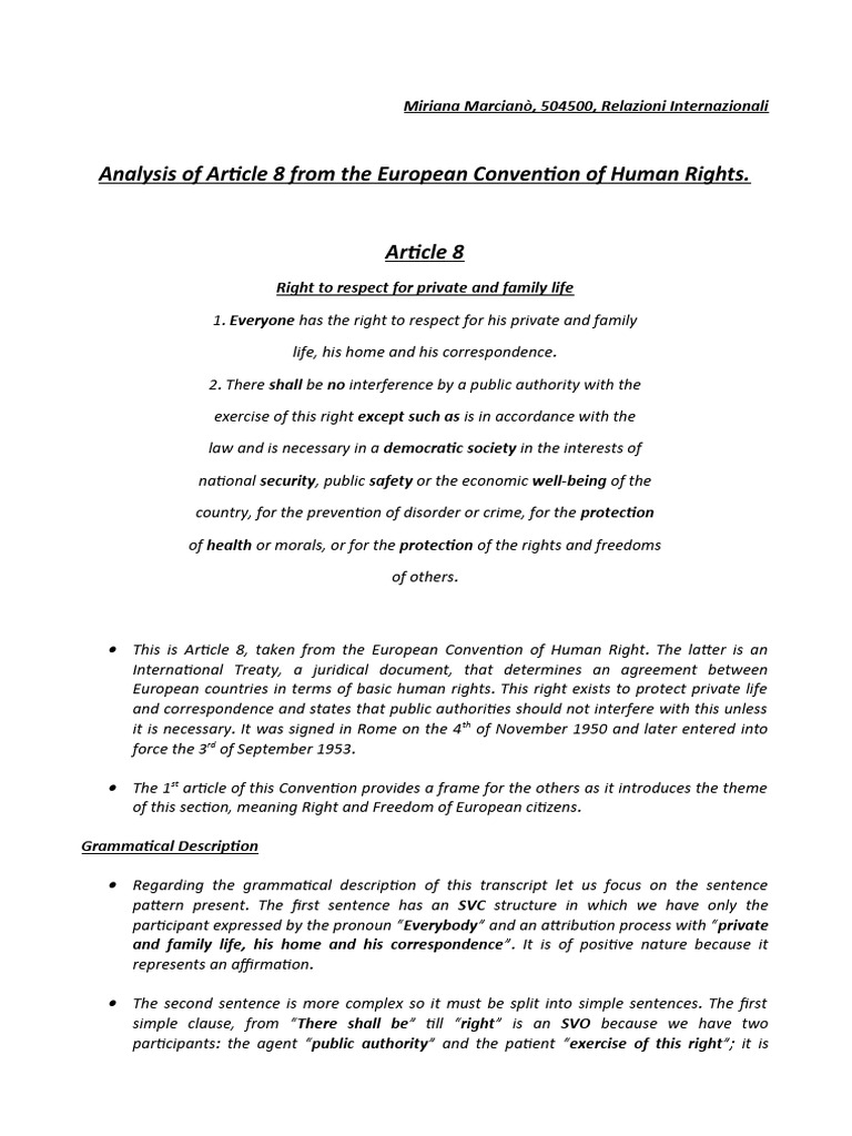 Analysis of Article 8 of The European Convention of Human Rights | PDF - Article 8 Of The European Convention