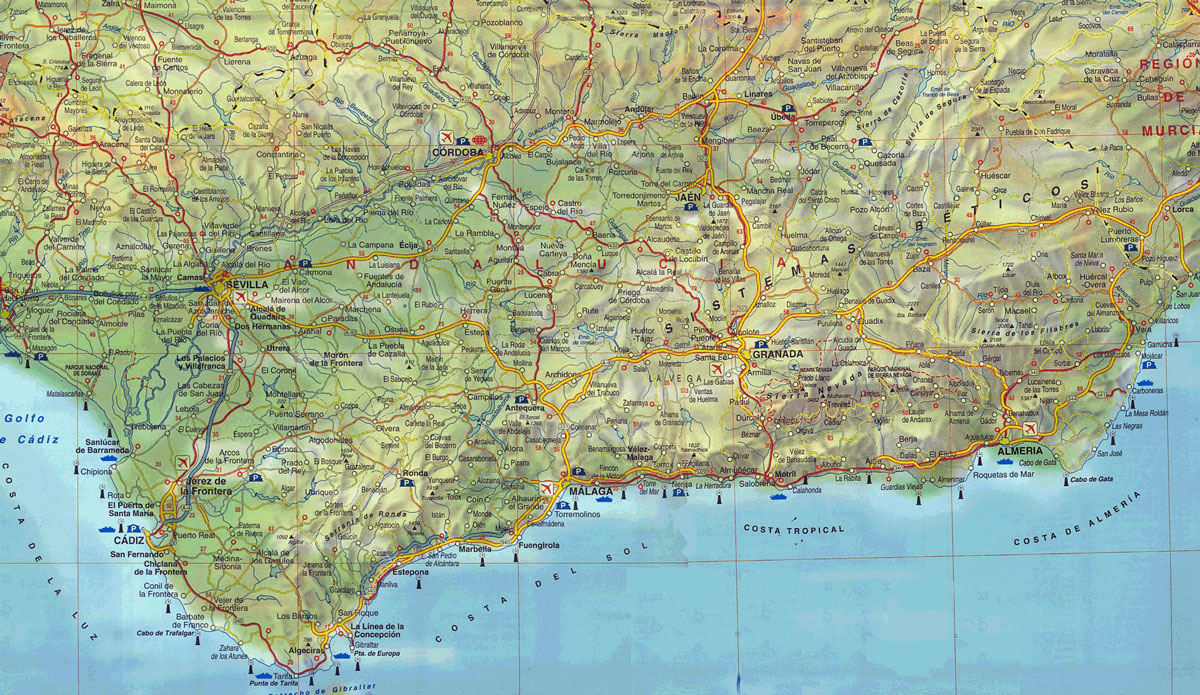 Andalucia Spain Map - Waar Ligt Málaga Op De Kaart