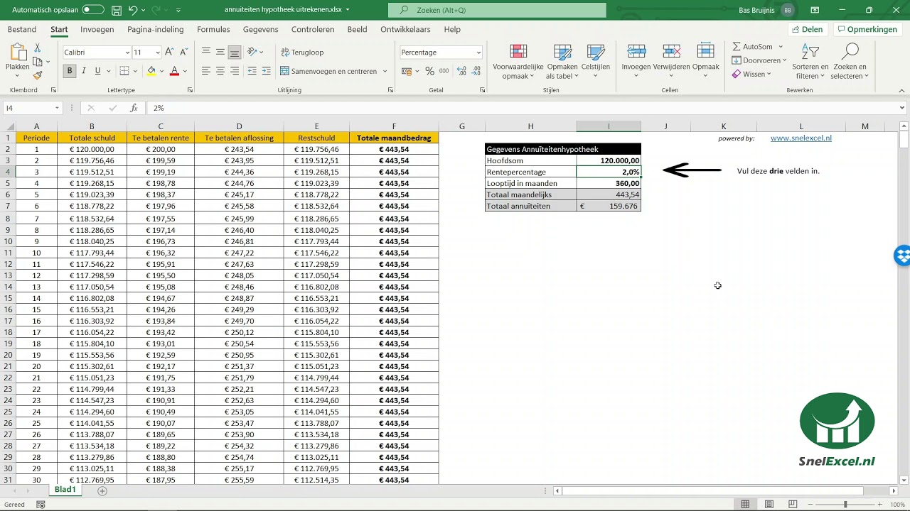 Annuïteiten hypotheek uitrekenen in Excel - YouTube - Hoe Wordt Rente Berekend Hypotheek