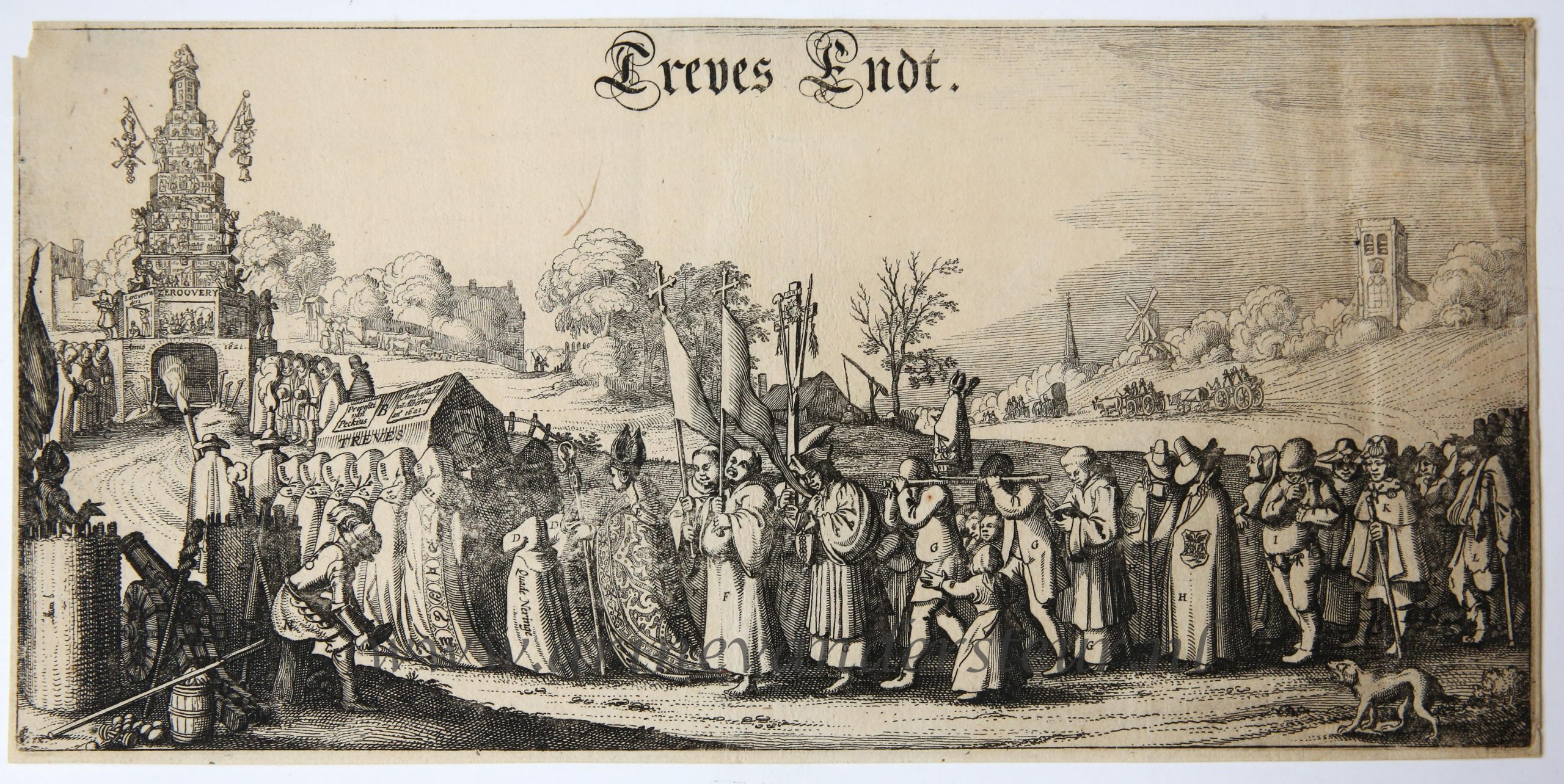 [Antique print, etching/ets, 80 year old war] Treves Endt / Allegory of - Wanneer Was De Tachtigjarige Oorlog