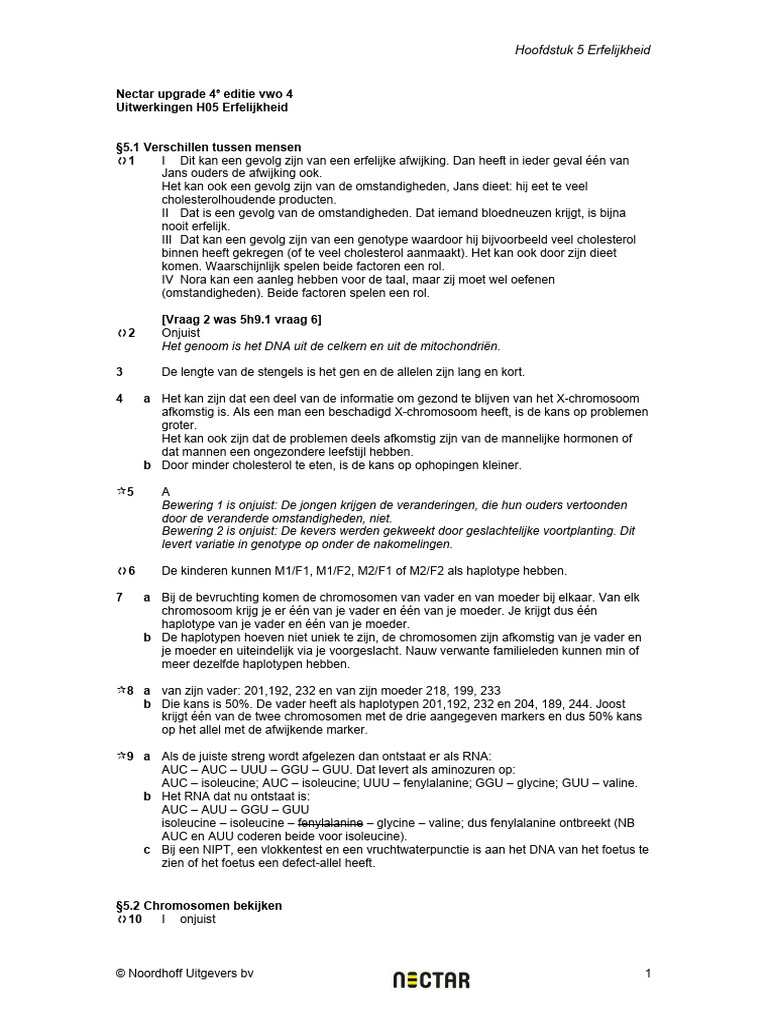 Antwoorden 4V Nectar H5 Bio | PDF - Nectar Biologie Antwoorden Vwo 1
