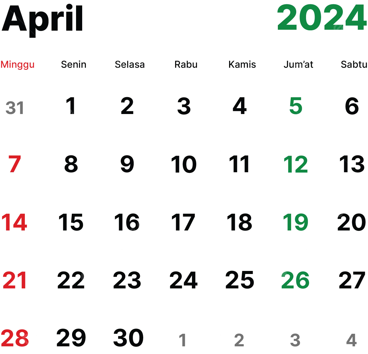 April 2024 Calendar Vector, Calendar 2024, April 2024, Indonesian - Wanneer Begin Olympische Spelen 2024