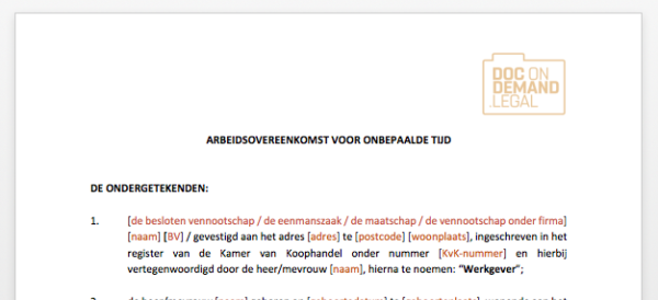 Arbeidsovereenkomst voor onbepaalde tijd (model) - DOConDEMAND - Arbeidsovereenkomst Voor Onbepaalde Tijd Voorbeeld