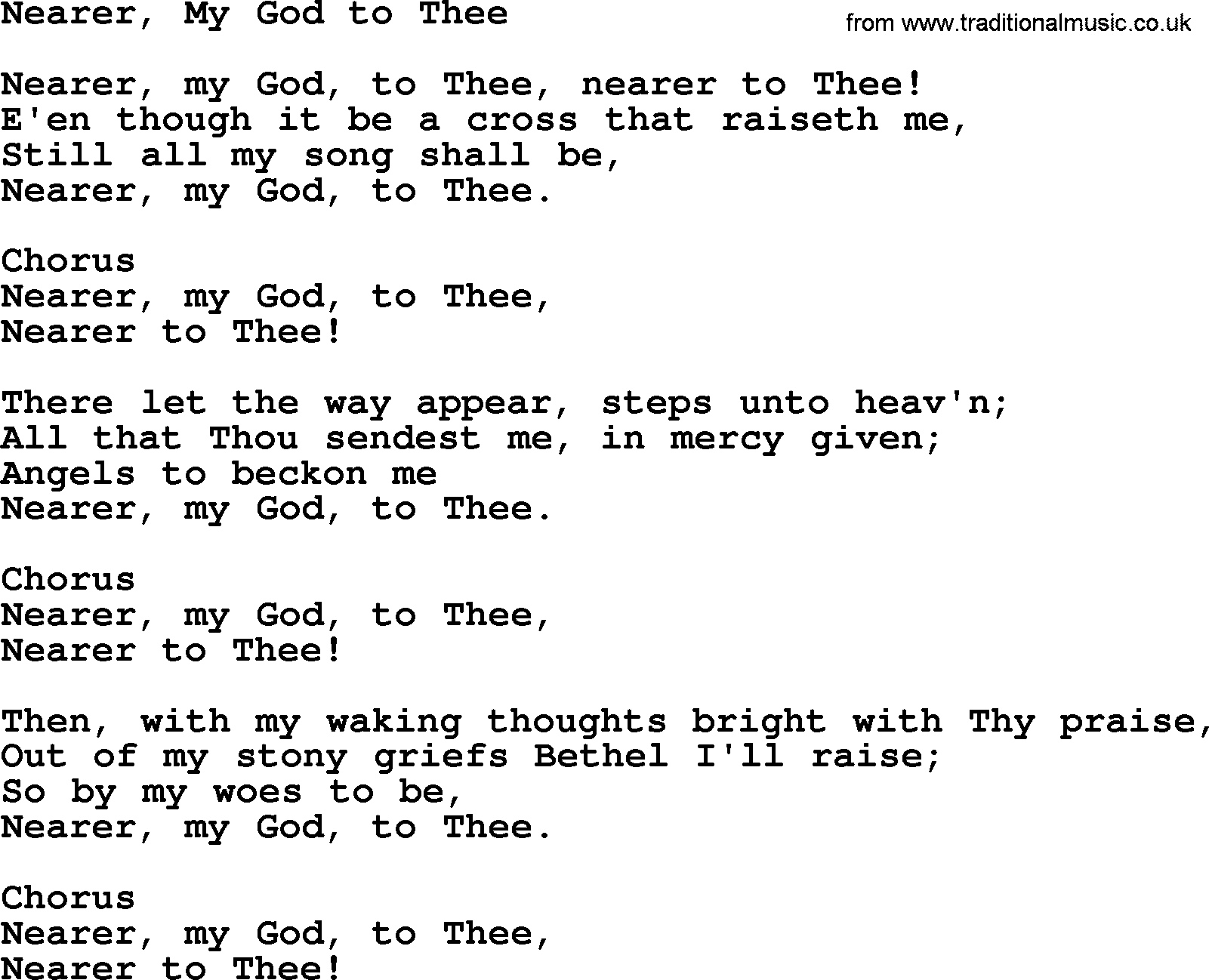 Baptist Hymnal, Christian Song: Nearer, My God To Thee- lyrics with PDF - Never My God To Thee