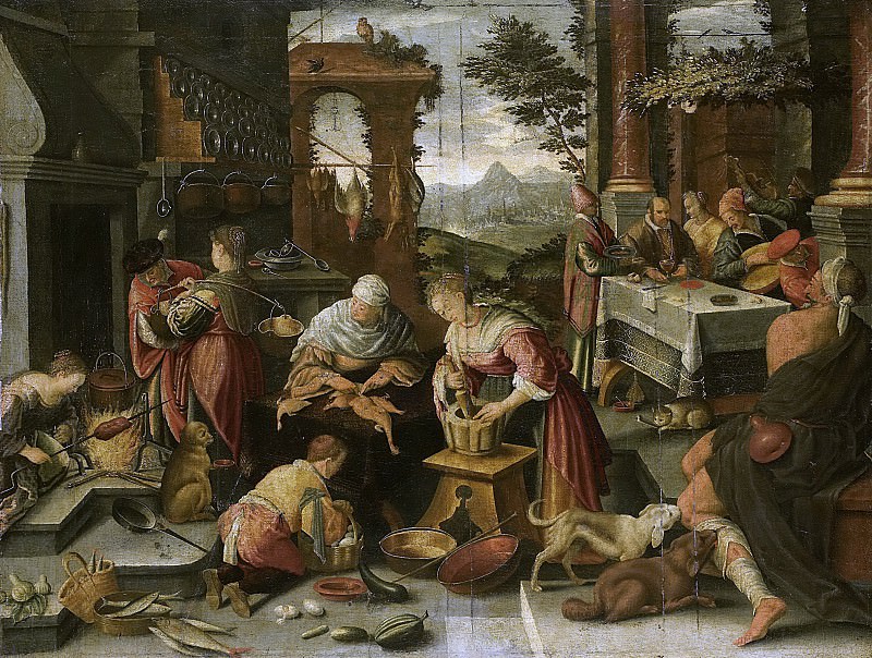 Bassano, Jacopo -- De rijke man en de arme Lazarus., 1544-1700 - Rijke Man En Lazarus