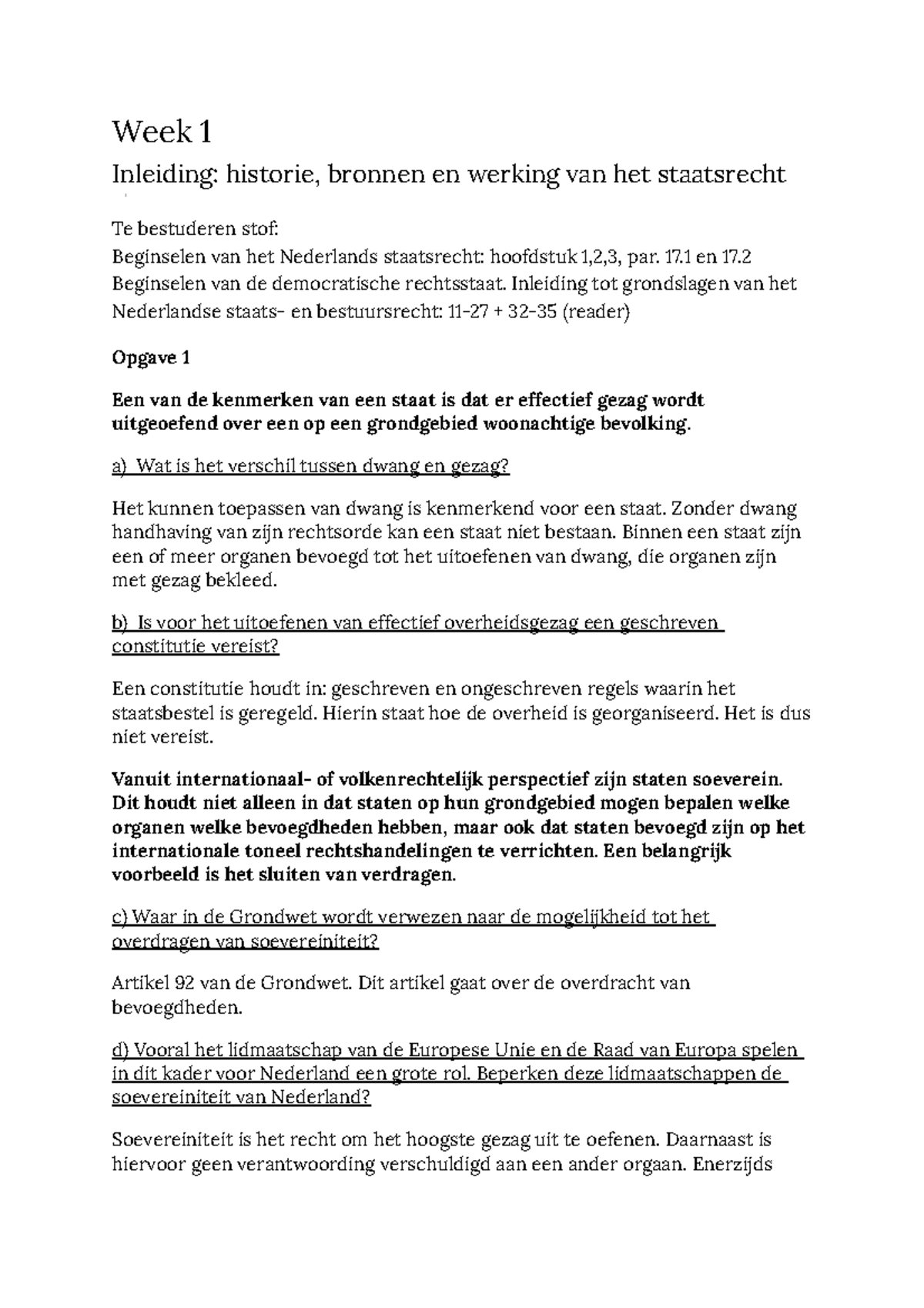 Beginselen van de democratische rechtsstaat - Werkgroep 1 - Week 1 - Beginselen Van De Democratische Rechtsstaat